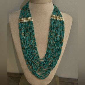 Elegant Turquoise and Gold Beaded Necklace